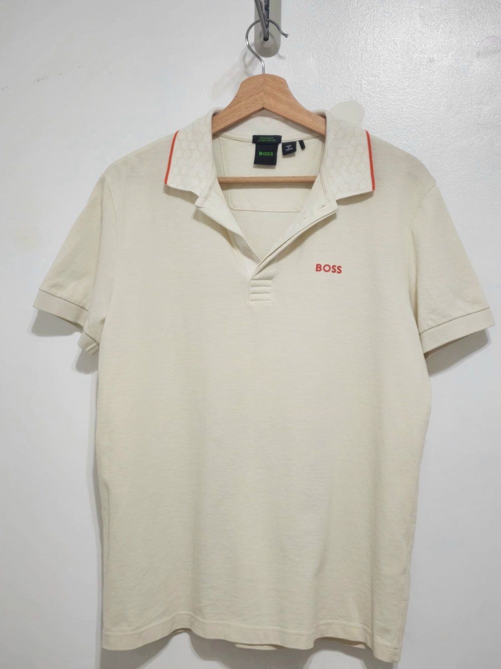 BOSS Cream Polo with Red Accent 100% Cotton Size M casual